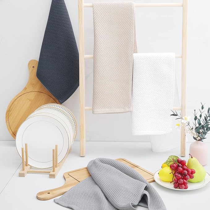 Homaxy 100% Cotton Waffle Weave Kitchen Dish Towels, Ultra Soft Absorbent Quick Drying Cleaning Towel, 13 x 28 Inches, 24-Pack, White