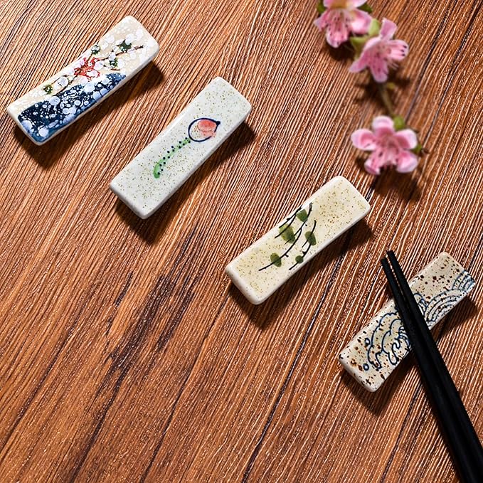 Japanese Style Chopstick Holder Set of 4 Pcs Ceramic Chopstick Stand Rest Tableware Kitchen Tools