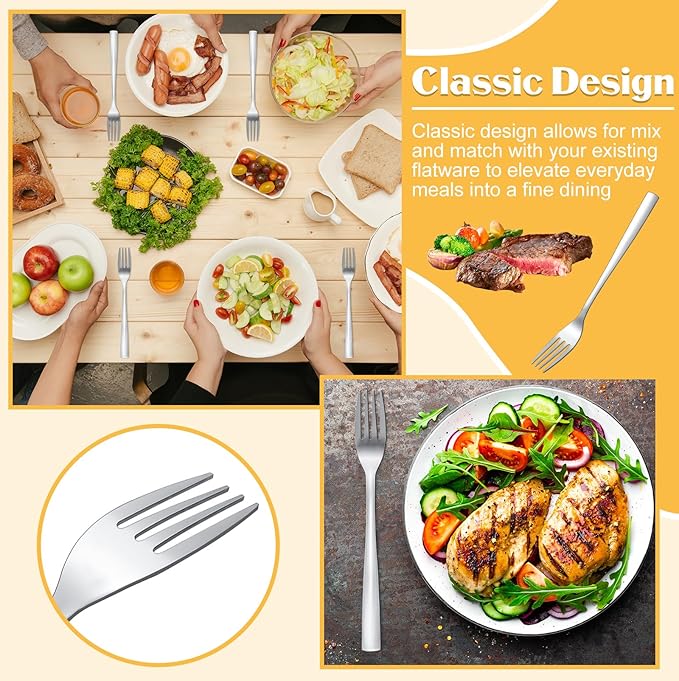 Minatee 100 Pieces Dinner Forks Bulk Set 8 Inches Stainless Steel Metal Forks Silverware Flatware Mirror Polished Salad Cutlery for Home Kitchen Restaurant Eating Silverware Utensils