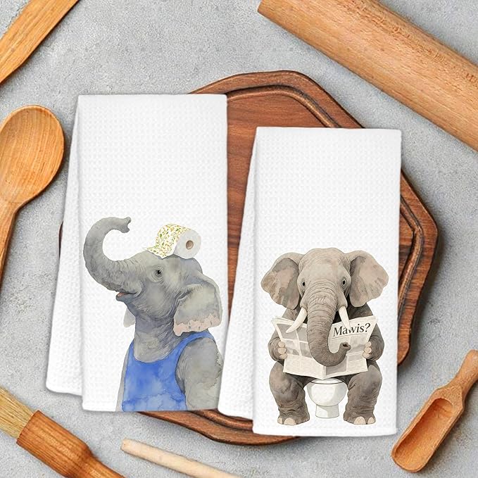 Elephant Bathroom Decor Hand Towels Set of 2, Kids Bathroom Decor, Animal Lover Gifts Decorative Funny Hand Towels for Kids Bath Room Washroom Toilet, 16x24 Inch