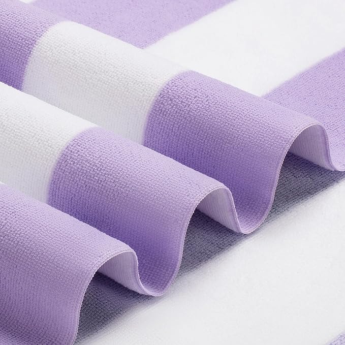 WILFA Extra Large Striped Lightweight Pool Towel, XL Mircofiber Cabana Swim Travel Towel for Adults, Light Purple
