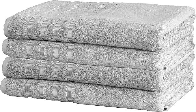 Mosobam Luxury Turkish Towels Set of 4 Bath Sheets 35X70 Light Grey (Gray) 700 GSM Bamboo Viscose & Aegean Turkish Combed Cotton