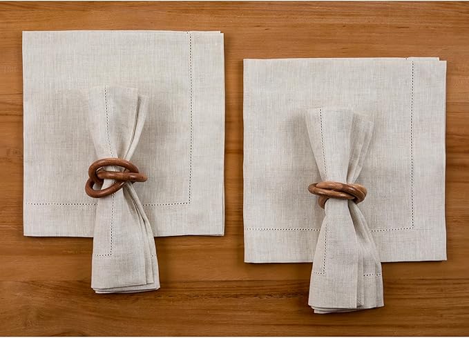 Solino Home Light Natural Linen Napkins Set of 4-100% Pure Linen Hemstitch Dinner Napkins 20 x 20 Inch for Holiday, New Year - Classic Hemstitch