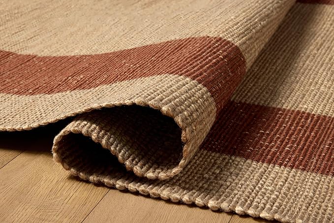 Loloi Leanne Ford Weatherstaff Collection WTS-02 Natural/Brick 8'-6" x 11'-6" Area Rug Jute, Striped, Neutral, Living Room, Bedroom, Dining Room