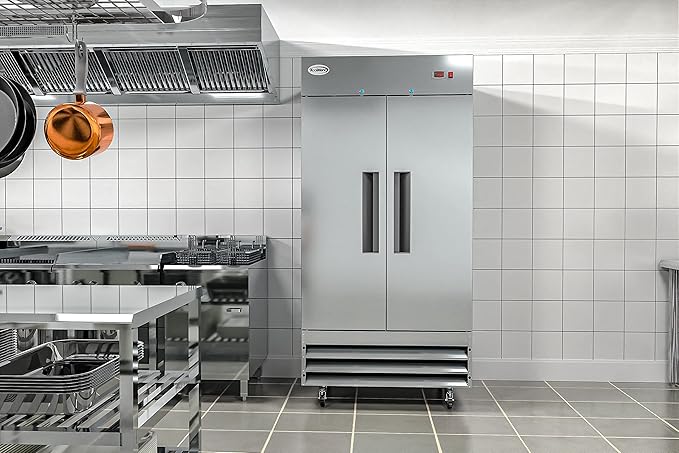 KoolMore Commercial Two Door Reach-in Freezer for Restaurant, Cafe, and Cold Food Storage, Stainless Steel Finish, Large 35 Cu. Ft. Capacity, Heavy Duty Kitchen Use (RIF-2D-SS35C),Silver