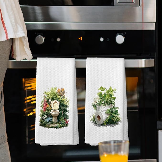 Botanical Bathroom Towels Set of 2, Floral Bathroom Cottagecore Hand Towel, Flower Toilet Paper Roll Shower Room Washroom Rest Room Decorative Tea Towel Dish Towels 16x24 Inch