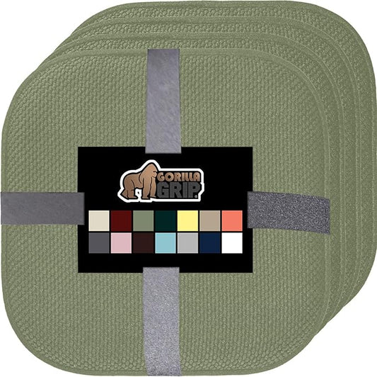 GORILLA GRIP Slip Resistant Chair Cushions, No Ties Required, Memory Foam Pads for Dining Room, Kitchen Table, Office, Rocking Chairs, Plush Seat Cover Cushion Pad, Home Decor, Set of 4, 16x16, Sage