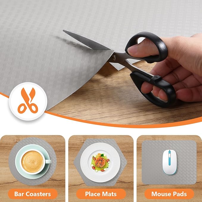 Light Gray Shelf Liners for Kitchen Cabinets Refrigerator Liners Waterproof & Oil-Proof Kitchen Cupboard Liner Drawer Mats EVA Material Non Adhesive Fridge Liner for Shelves 17.5 x 236.2 Inches