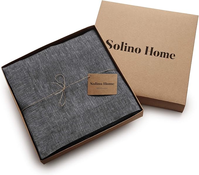 Solino Home Linen Tablecloth 60 x 132 Inch - 100% Pure Linen Charcoal Grey Table Cloth for Rectangle Tables - Athena, Machine Washable Tablecloth