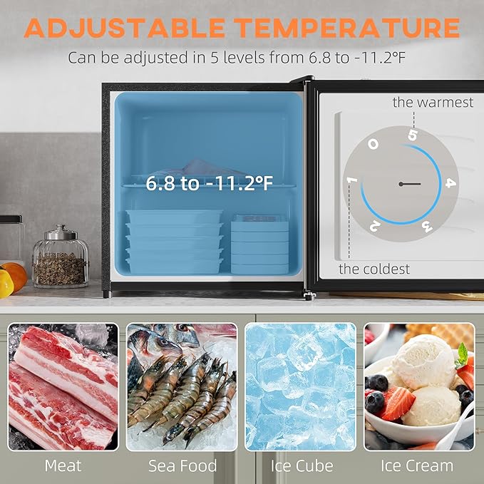 HOMCOM Mini Freezer Countertop, 1.1 Cu.Ft Compact Upright Freezer with Removable Shelves, Reversible Door for Home, Dorm, Apartment and Office, Silver