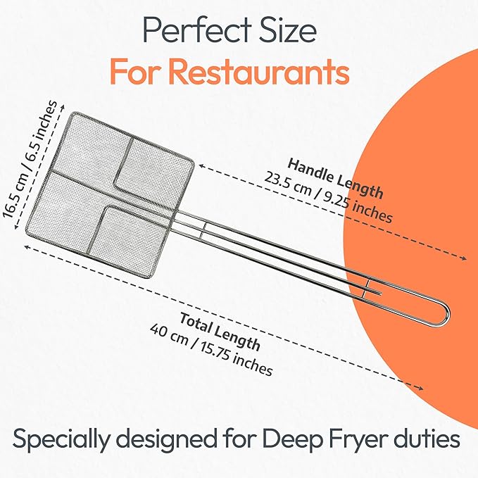 Wire Mesh Strainer with Long Handle | 2-Pack | 6.5" Square Frying Spoon | Cooking Oil Strainer for Deep Fryer & Professional Restaurant Use | Commercial Grease Skimmer