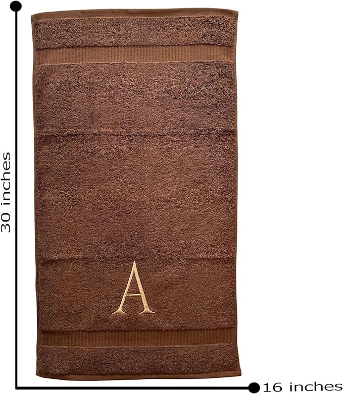 Brown Initial Hand Towel for Bathroom - Monogrammed Luxury Hotel Quality Decorative Embroidered Towel for Powder Room, Spa - GOTS Organic Certified - Set of 2 Beige Letter W