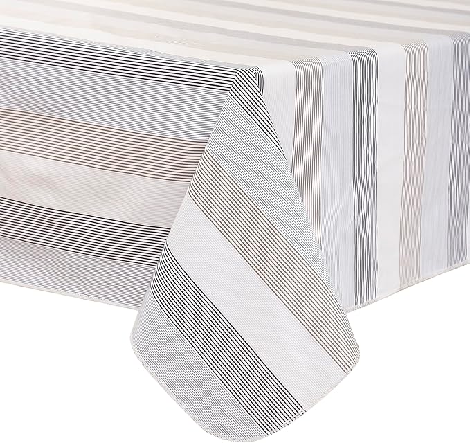 Walrus Heavy Duty Vinyl Tablecloth with Flannel Backing Waterproof Oil-Proof Plastic Table Cloth Stain-Resistant Wipeable Rectangle or Square Table Cover for Indoor and Outdoor (Line,54x54 Inch)