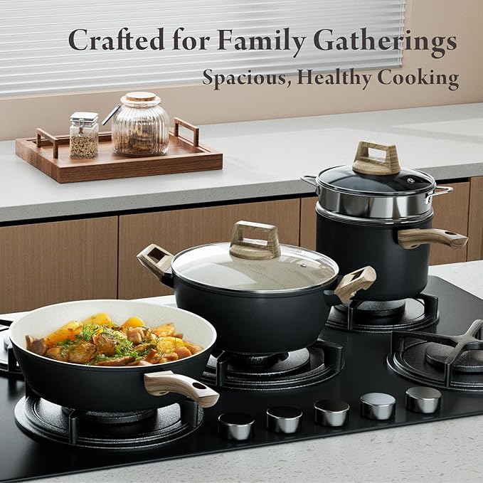 25-PC Pots and Pans Set Non Stick Ceramic Cookware Set, Healthy Non Toxic Kitchen Cookware Sets with Large Capacity, Induction Compatible, PFAS/PTFE/PFOA/PFOS Free, Black/White