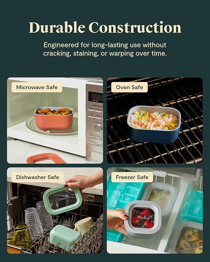 Caraway Mini Rectangle Food Storage Container - 2.6 Cup Glass Storage Container for Food - Non-Toxic Ceramic-Coated Glass - Air Release Technology - Compact & Stackable Design - Perracotta