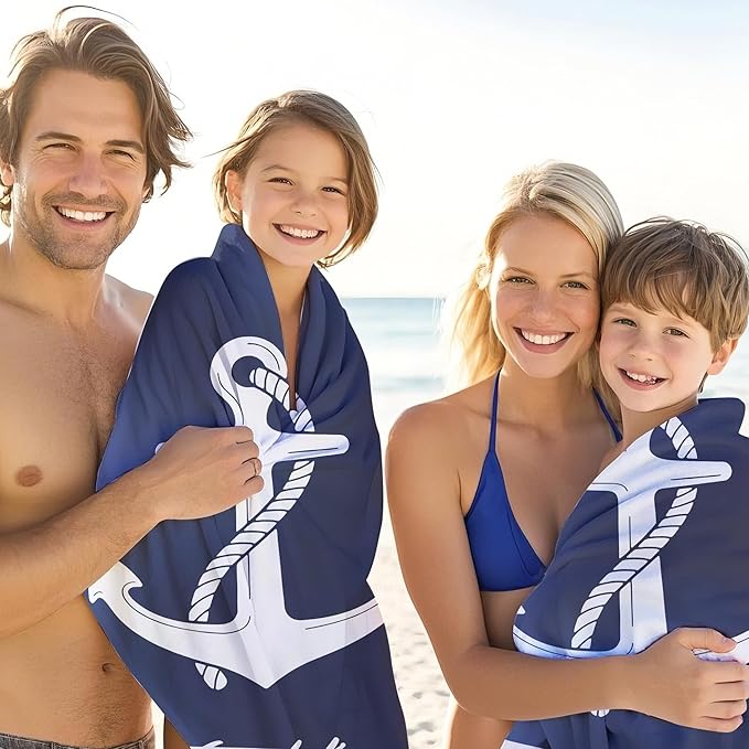 JML Personalized Beach Towel with Name, Custom Anchor Beach Towel, Customized Microfiber Pool Towel, Quick Dry & Absorbent Swim Towel for Adult,Anniversary, Birthday, Summer Holiday,Vacation