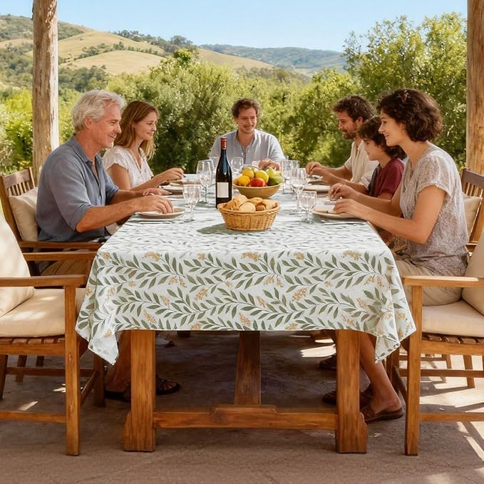 H.VERSAILTEX Linen Table Cloths Floral Printed Tablecloth Spill-Proof Waterproof Table Cover for Dining Buffet Feature Soft and Thick Fabric Wrinkle Free, 60 x 104 Inch, Adela Botanical Motif - Sage