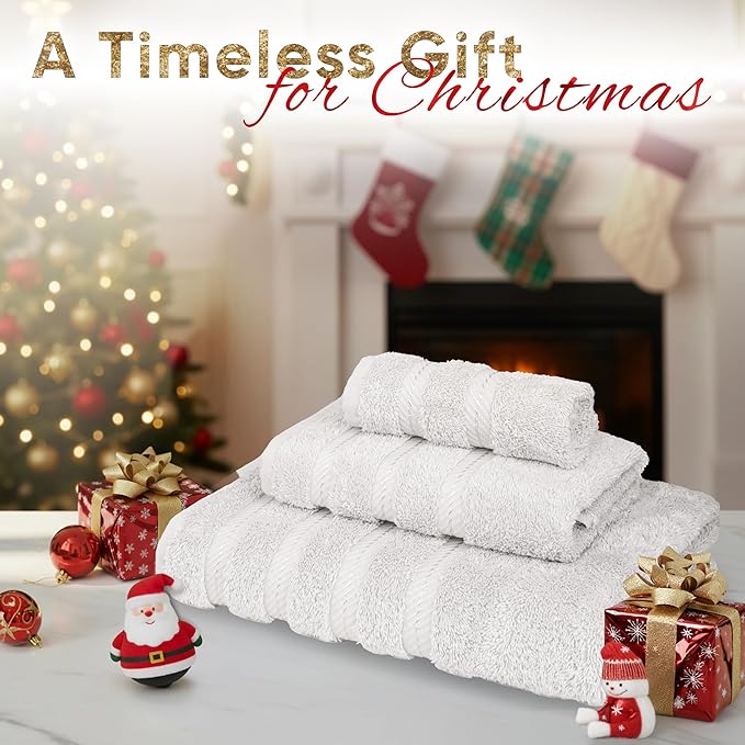 American Soft Linen Premium 3 Piece Towel Set, 1 Bath Towel 1 Hand Towel 1 Washcloth, 600 GSM 100% Cotton Turkish Towels for Bathroom, Silver Grey Towel Set