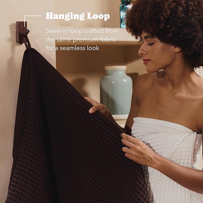 Luxury Organic Japanese Cotton Waffle Bath Towel | Thick, Absorbent, Quick Dry Bathroom Towels for Shower, Sauna, Onsen| Hotel & Spa Quality, Gift-Ready (Dark Cocoa, Bath Sheet Set (3-Piece))