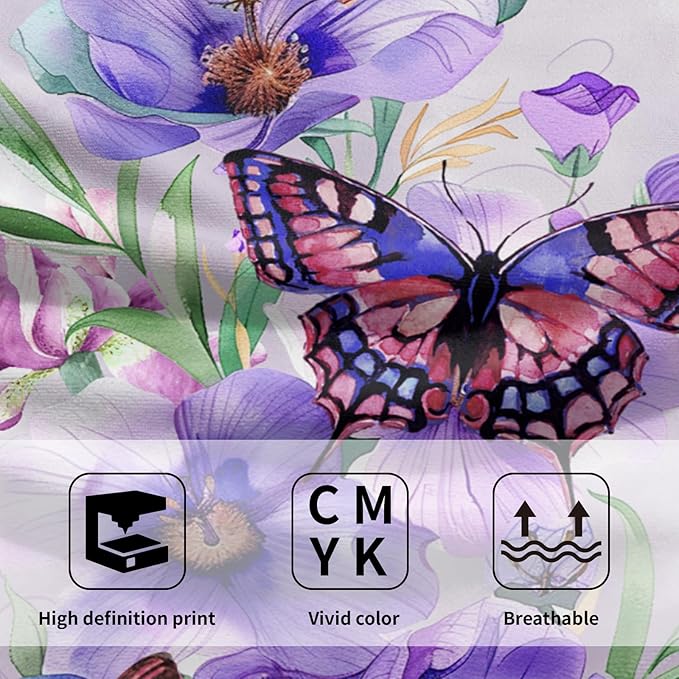 Imiss Purple Floral Butterfly Hand Face Towel 14.4 x 28.3 Inch Set of 2 Watercolor Botanical Plant Leaves Decor Bathroom Fingertip Multipurpose Towels for Home Hotel Gym Spa