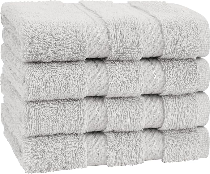American Soft Linen Luxury Washcloths for Bathroom, 600 GSM 100% Cotton 4 Piece Turkish Wash Cloth Set, 13x13 in Soft Rags for Body and Face, Silver Gray Washcloths