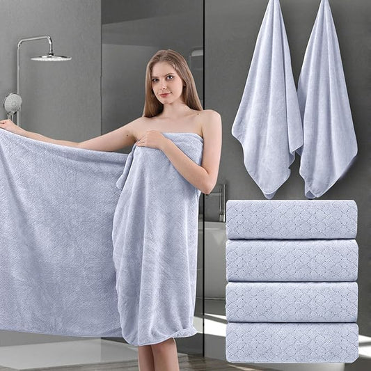 4 Piece Extra Large Bath Towels 35x70 Inches - Luxury 600 GSM Oversized Bath Sheet Towel,Ultra Soft Microfiber - Quick Dry,Highly Absorbent Shower Towels Spa Hotel Bathroom Towel Set (Light Purple)