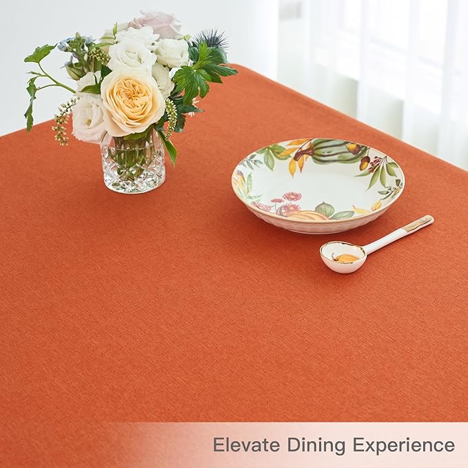 maxmill Linen Textured Rectangular Tablecloth Water Resistance Antiwrinkle Spillproof Fall Table Cloth for Dining Room, Thanksgiving Party Holiday Dinner, Halloween Tablecloths, 60 x 108 Inch, Rust