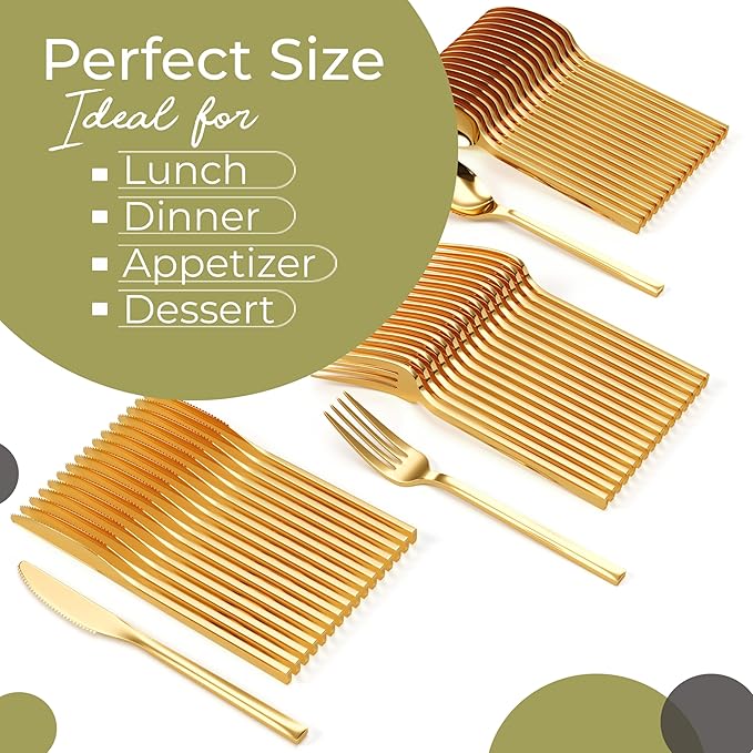 Gold Plastic Silverware Set Gold Silverware Disposable Forks and Spoons Disposable 360 Pack Plastic Utensils Set Includes 3 x 120 each Knives & Spoons & Forks For Parties and Events by Trendables