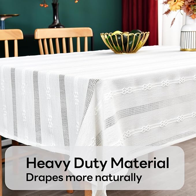 White Cotton Table Cloth for Rectangle Table Heavy Duty Farmhouse Vintage Tablecloth Washable Rustic Table Cover(White, Rectangle, 52''x 86'', 6-8 Seats)