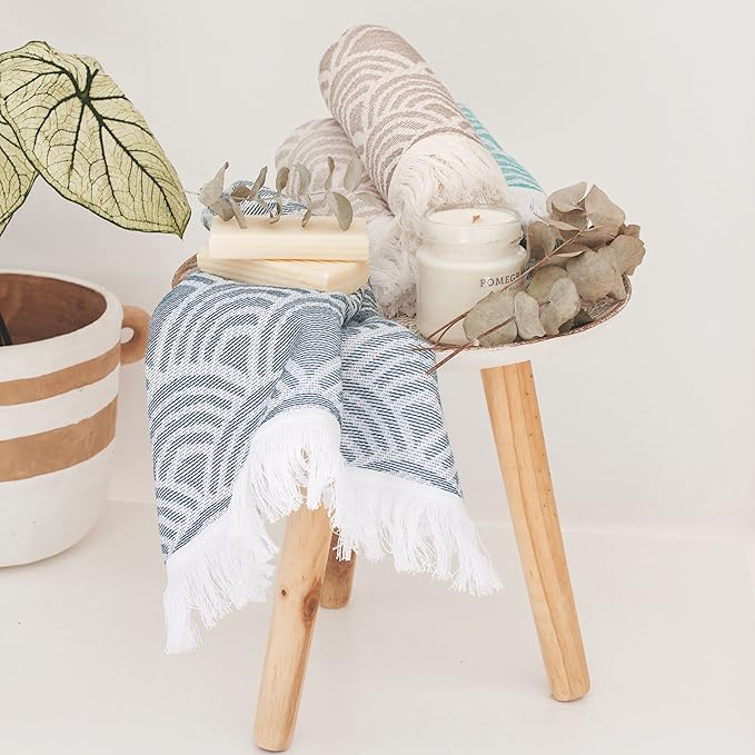 sea me at home Hand Towels for Bathroom, Cotton Kitchen Hand Towels, 100% Cotton Turkish Hand Towel Set of 2, Decorative Towel Set with Modern Boho Design (Navy Waves)