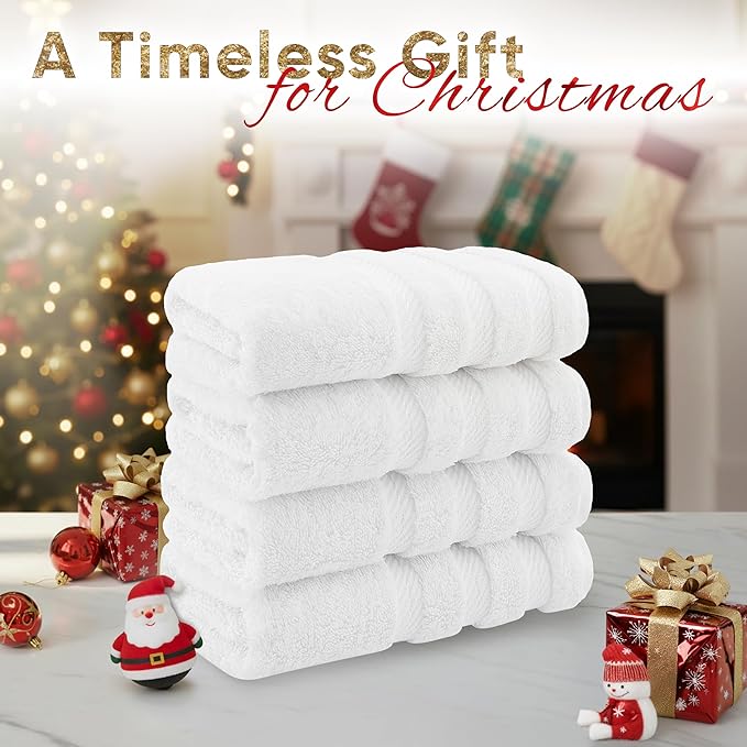 American Soft Linen Luxury Hand Towels for Bathroom, 100% Cotton Turkish 4 Piece Hand Towel Set, 600 GSM Hand Face Towels for Kitchen, White Hand Towels