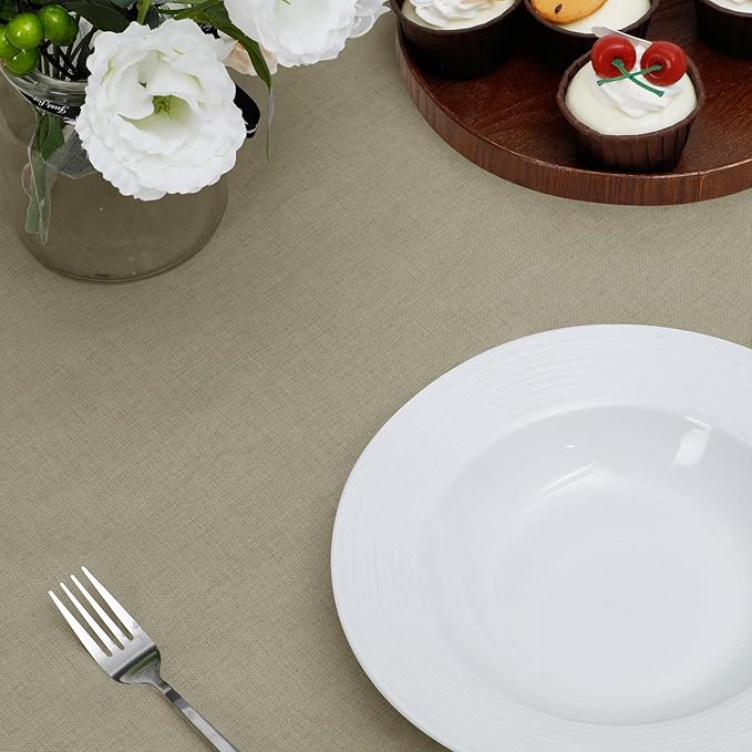 Easy-Going Faux Linen Waterproof Spill-Proof Tablecloth Stain Resistant Rectangle Table Cloth Wrinkle Free Decorative Fabric for Kitchen, Dining, Party, Weddings, Restaurants (60x120 in, Khaki)