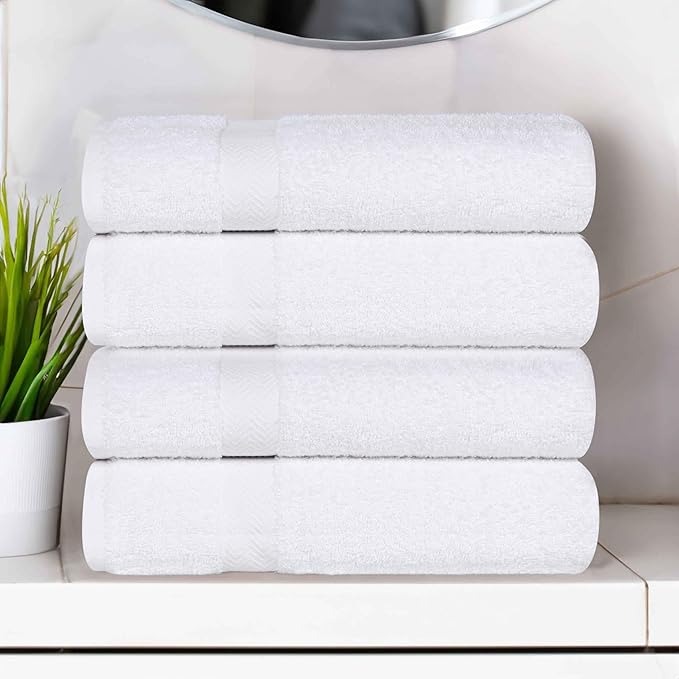 Superior 4-Piece Cotton Bath Towel Set, Towels for Adults, Kids, Fast Drying Body Towels, Shower, Bath, Pool, Guest/Master Bathroom Essentials, Dorm, Home, Apartment, Franklin Collection, White