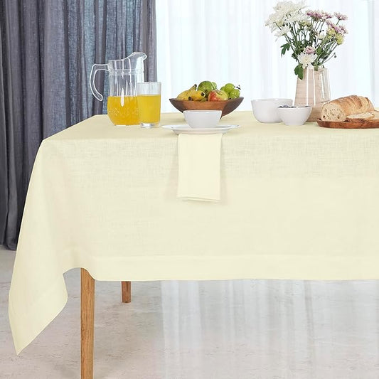 D'Moksha Homes Linen Cream Tablecloth 60 x 132 Inch - 100% Pure Linen Rectangular Tablecloth - Machine Washable Table Cloth for Winter, Holiday, New Year
