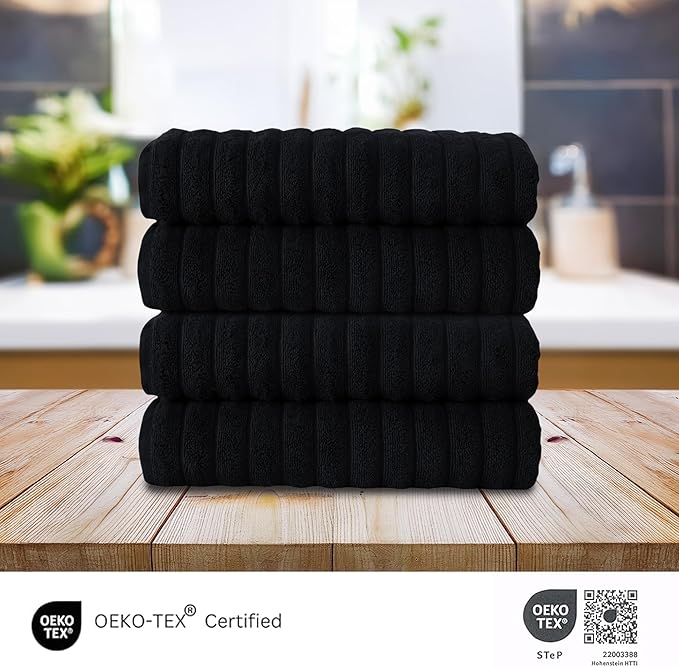 Classic Turkish Towels CTT Premium 4 Pack Bath Towels Set, Made with 100% Turkish Cotton, Spa & Hotel, Quick Drying Towels, Absorbent & Comfy | 27"x54" (Black)