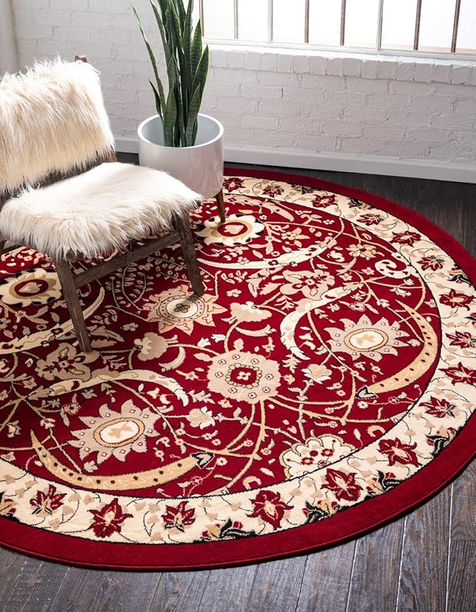 Unique Loom Espahan Collection Area Rug - Cape Cod (7' 10" Round, Red/ Beige)