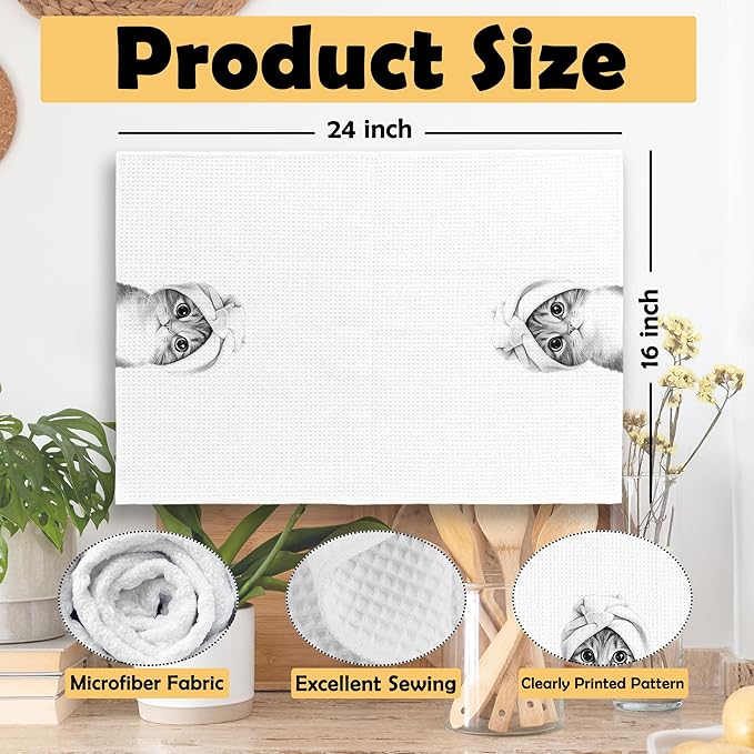 Funny Cat Bathroom Towels Set of 2, Cat Gifts for Women Cats Lovers Hand Towel, Bathroom Restroom Washroom Decorative Tea Towel Dish Towels 16x24 Inch