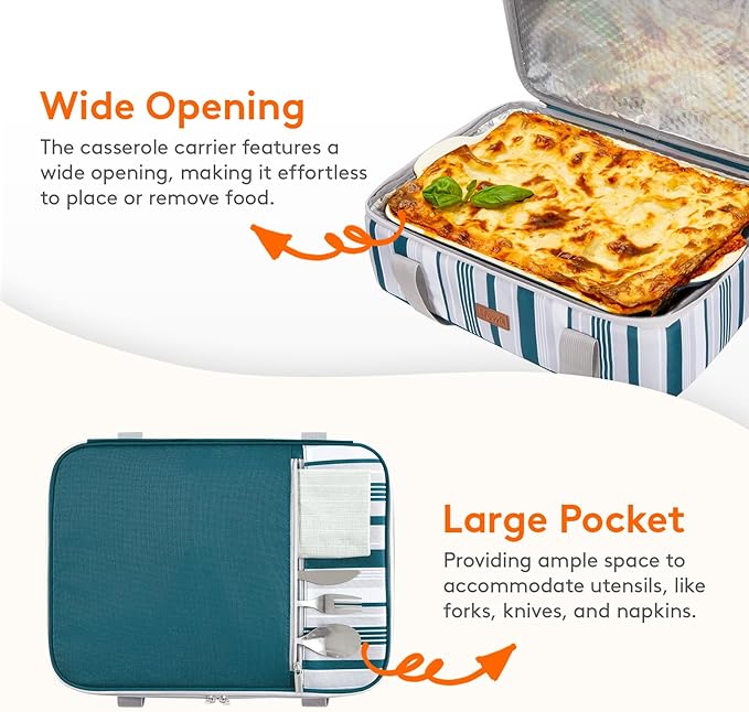 Lifewit Insulated Casserole Carrier for Hot or Cold Food, Casserole Dish Carrying Case, Lasagna Holder for Potluck Parties Picnic Cookouts, Fits 9"x13" Baking Dish, Green