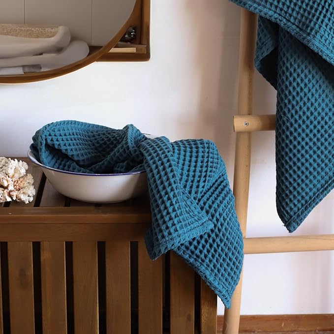 Premium Waffle Hand Towels Pack of 4 Extra Large 20x35 inch - 100% Turkish Cotton, Waffle Weave, Quick Dry, Lint Free, Super Absorbent, Thin Hand Bath Towel (Indigo, Set of 4 Hand Towels)