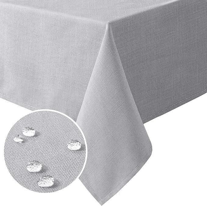 H.VERSAILTEX Linen Textured Table Cloths 60 x 104 Inch Premium Solid Tablecloth Spill-Proof Waterproof Table Cover for Dining Buffet Feature Extra Soft and Thick Fabric Wrinkle Free, Grey
