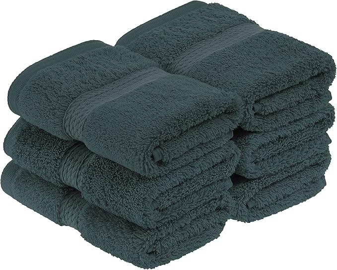 Superior Egyptian Cotton Pile Face Towel/Washcloth Set of 6, Ultra Soft Luxury Towels, Thick Plush Essentials, Absorbent Heavyweight, Guest Bath, Hotel, Spa, Home Bathroom, Shower Basics, Teal