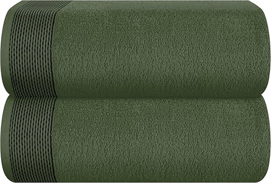 Belizzi Home Cotton 2 Pack Oversized Bath Sheet 35 x 70, Large Bath Sheet, Ultra Absorbent, Compact, Eco-Friendly and 100% Recyclable, Quick Drying and Lightweight Towel - Olive Green