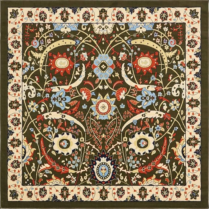 Unique Loom Espahan Collection Area Rug - Cape Cod (8'Square, Green/ Black)