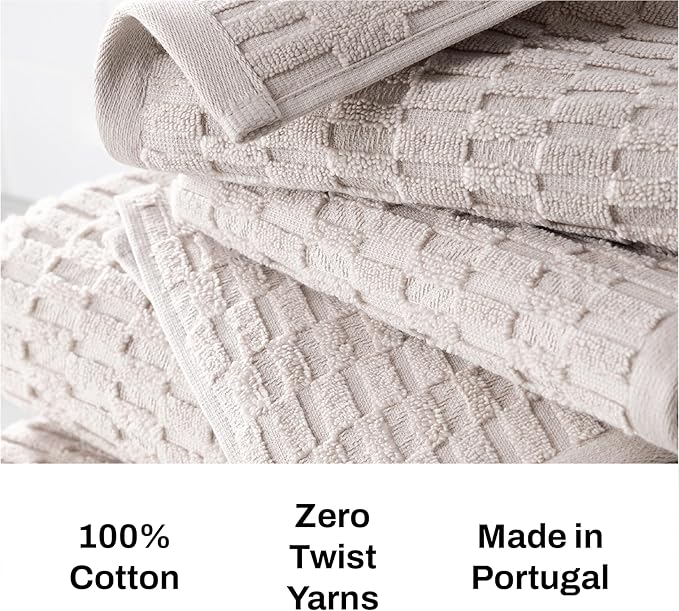 DKNY Metro Tile Quick Dry 100% Cotton Towel Set for Bathroom – 2 Bath, 2 Hand, Zero Twist, Absorbent, Supremely Soft, 550 GSM, 4 Piece, Green Tea