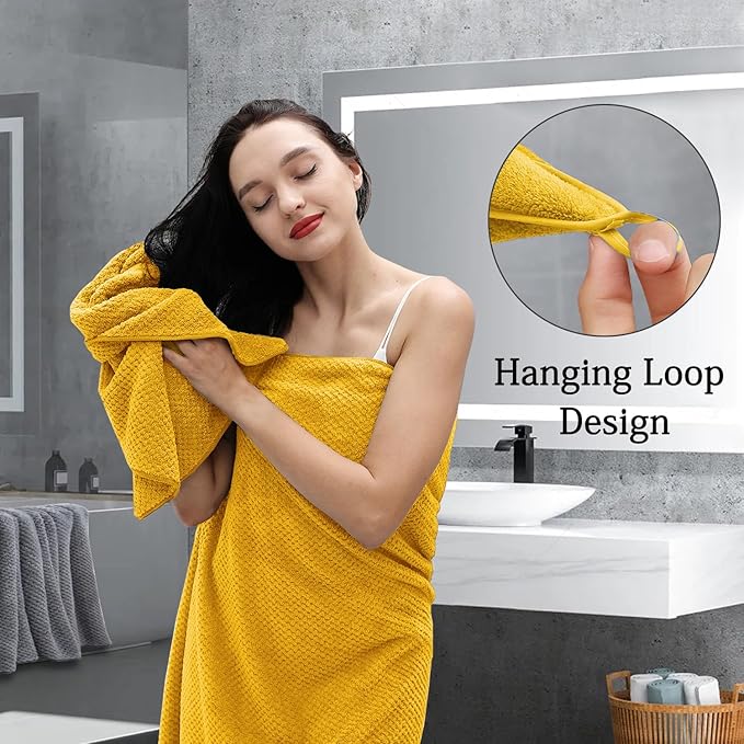 Hailea 8-Piece Yellow Bath Towels Set,2 Oversized Large Bath Towels Sheet,2 Hand Towels and 4 Washcloths - 600 GSM Soft Luxury Towel Set,Highly Absorbent Quick Dry Towel for Bathroom,Hotel and Spa