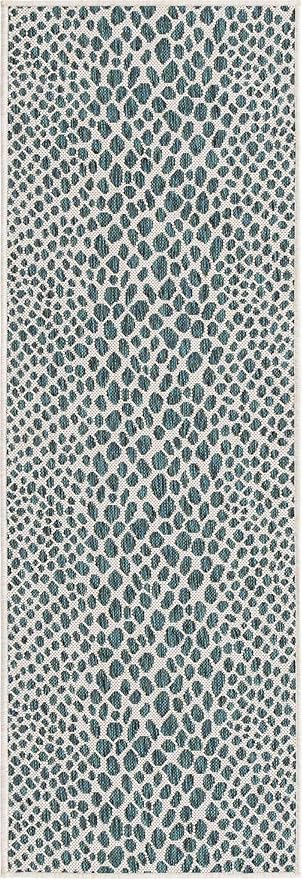 Unique Loom Outdoor Collection Area Rug - Cape Town (2' x 6' 1' Runner, Teal/ Ivory)