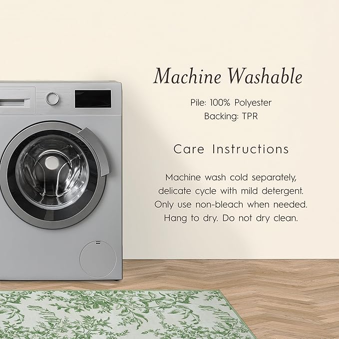 Laura Ashley Sage Ivory Bedford Floral Machine Washable & Slip Resistant 2 Piece Set - 26" x 45" Accent Rug & 26" x60" Runner Rug