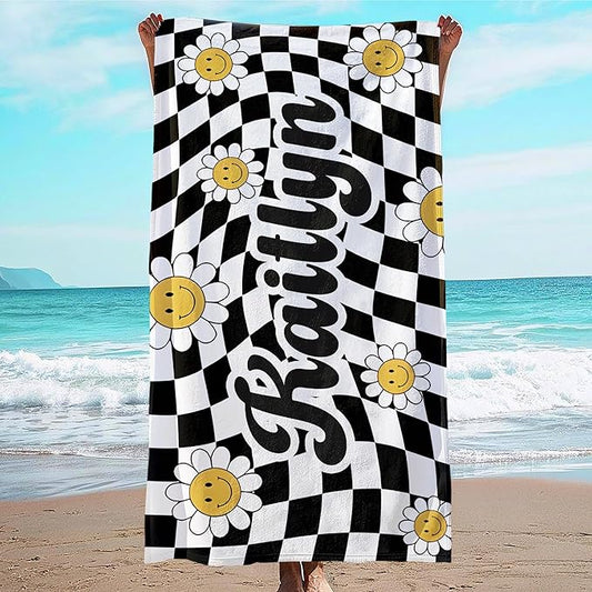 JML Personalized Beach Towel with Name, Custom Flower Beach Towel, Customized Microfiber Pool Towel, Quick Dry & Absorbent Swim Towel for Adult,Mother's Day, Birthday, Summer Holiday,Vacation