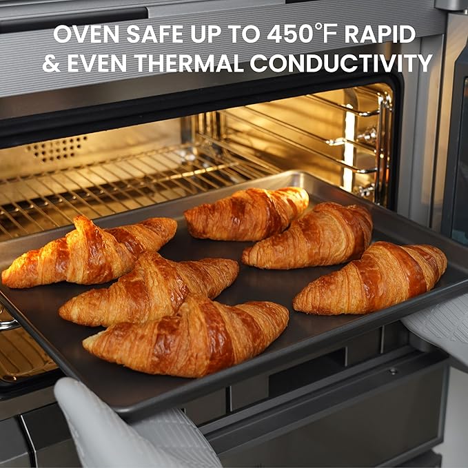 LISI 16" x 12" Half Sheet Pans (2 Pack), Heavy-Duty Nonstick Carbon Steel Baking Sheets for Oven, Cookie Sheet Tray, Roasting Pan, Kitchen Bakeware