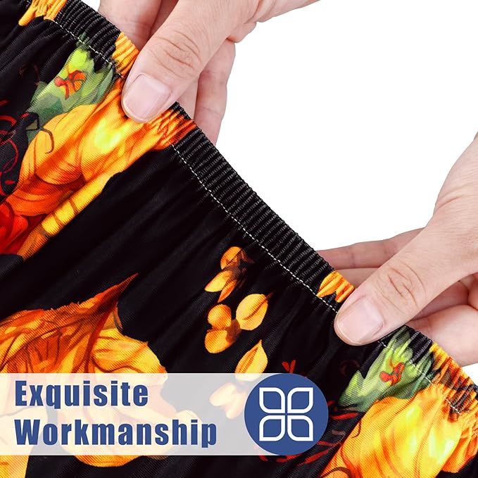 Round Spandex Thanksgiving Tablecloth, Elastic Fitted Waterproof Tablecloths for 45"-56" Tables, Stretch Washable Picnic Table Cover for Autumn Harvest Parties, Pumpkin Sunflower